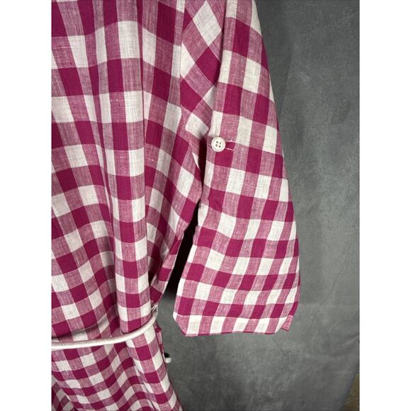 Karen Kane Size XL Linen Pink & White Check Button-Up Rope Belt Shirt Dress - Picture 10 of 11